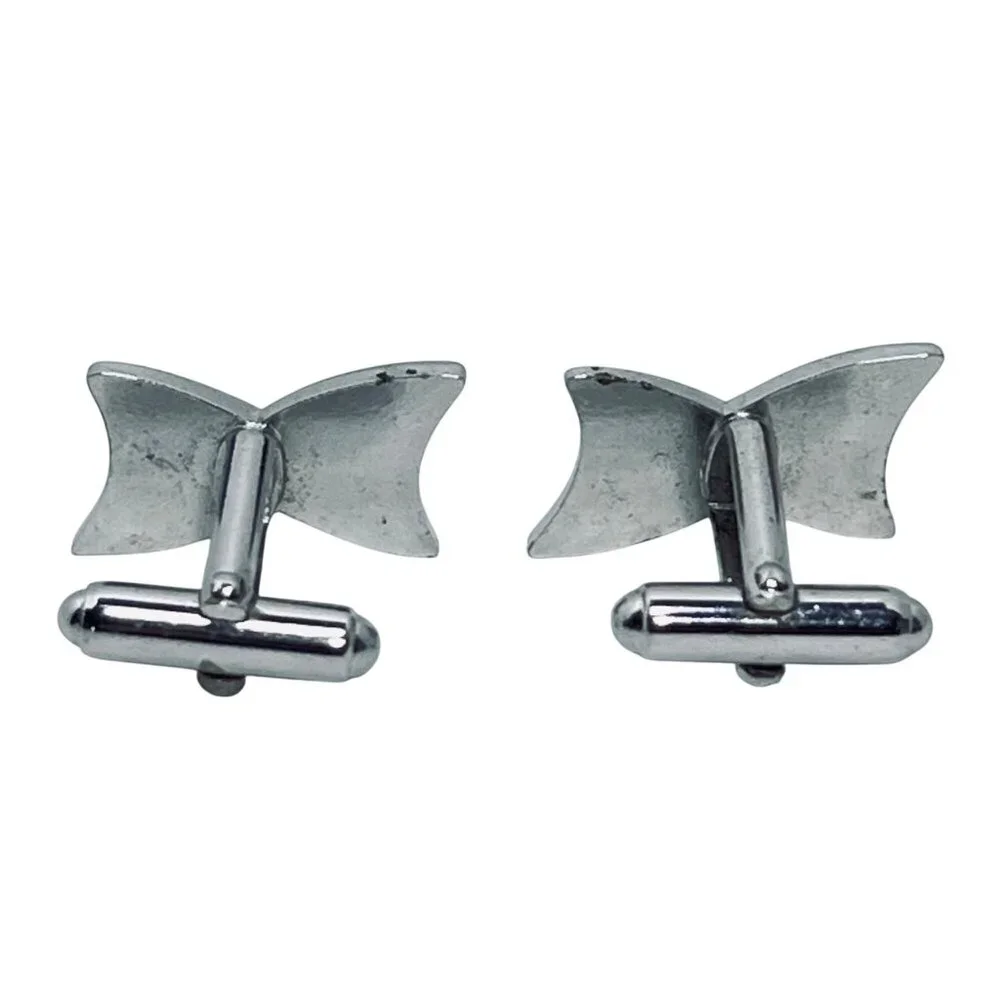 Vintage Anson Silver Tone Bow Tie Shaped Cufflinks (5911)